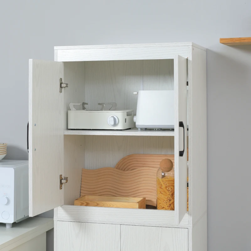 HOMCOM Armário de Cozinha Móvel Auxiliar de Cozinha com 4 Portas e 5 Prateleiras Estilo Moderno Anti-Tombo 60x36x168cm Branco