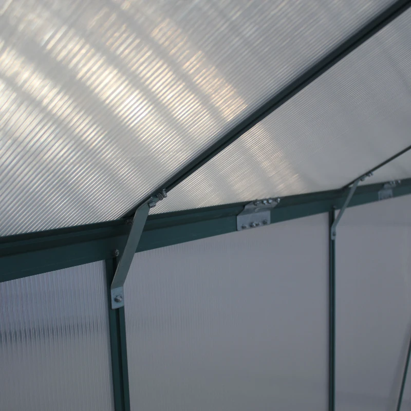 Outsunny 8 x 12ft Aluminium Greenhouse Polycarbonate Walk in Garden Greenhouse Kit with Adjustable Roof Vent, Double Sliding Door, Rain Gutter and Foundation, Clear