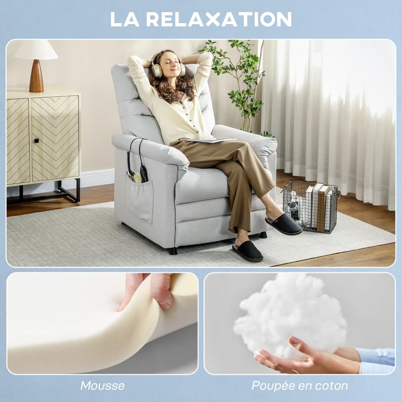 HOMCOM Fauteuil relax électrique massant et chauffant, fauteuil inclinable, repose-pieds, moteur silencieux, 82x99x106cm, gris