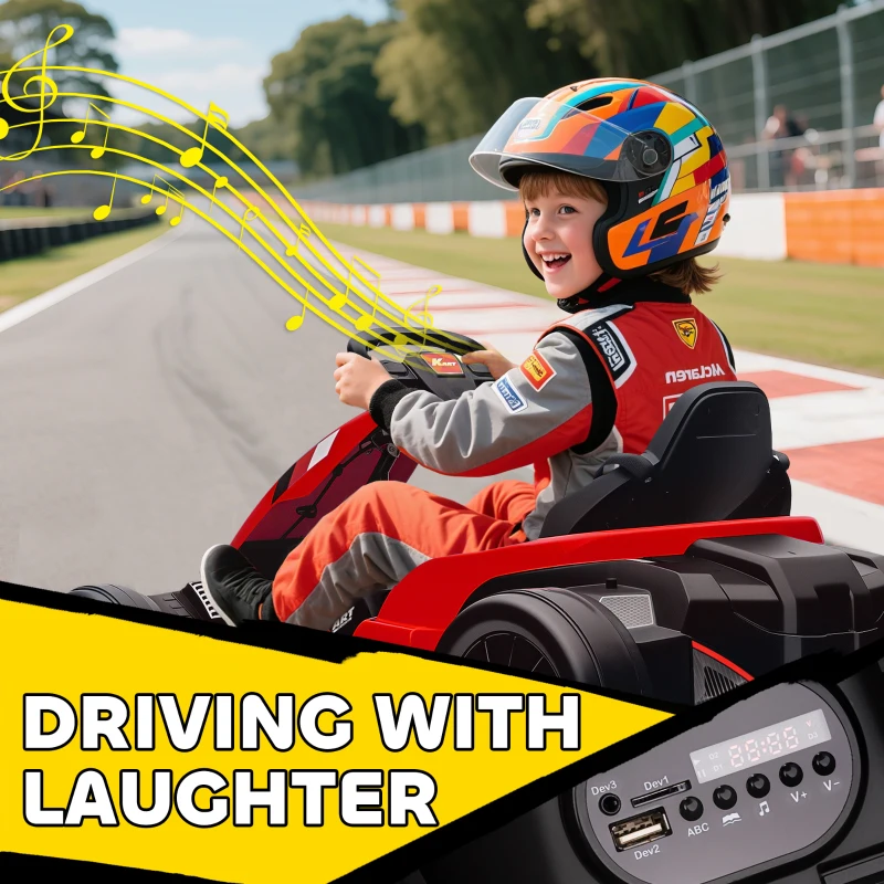 AIYAPLAY 24V Electric Go Kart, Drift Kart with Adjustable Seat, Slow Start, 5-Point Harness, Music, Horn, for 6-12 Years, Red