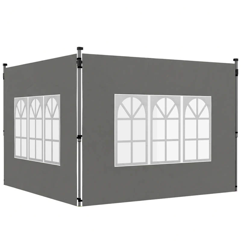 Outsunny Gazebo Side Panels, Sides Replacement with Window for 3x3(m) or 3x4m Pop Up Gazebo, 2 Pack, Dark Grey
