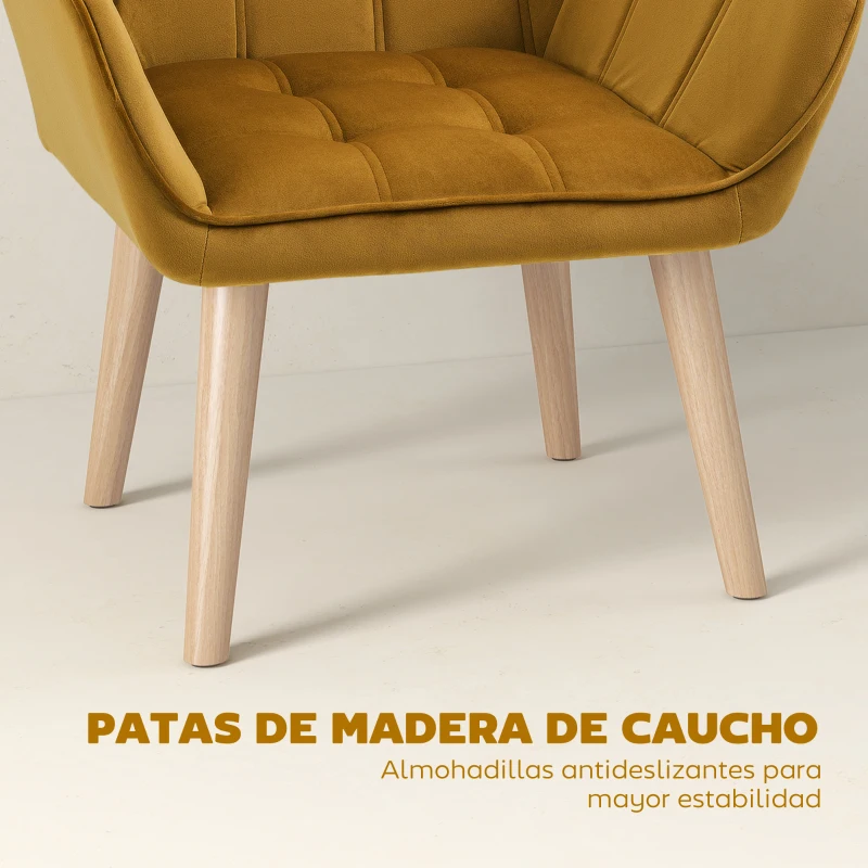 HOMCOM Butaca de Salón Moderna Tapizado en Terciopelo con Patas de Madera para Sala de Estar Amarillo