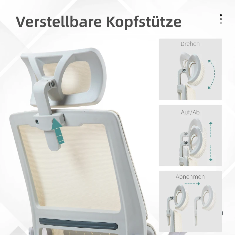 Vinsetto Bürostuhl Schreibtischstuhl Office-Stuhl, höhenverstellbar, 1 Kopfstütze, 60 x 61 x 121,5 cm Beige