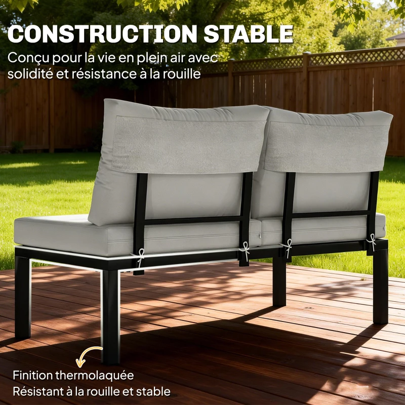 Outsunny Salon de Jardin Modulaire 6 Pièces Ensemble Canapé Extérieur Transformable en Lit Table Basse et Plateaux Latéraux Gris
