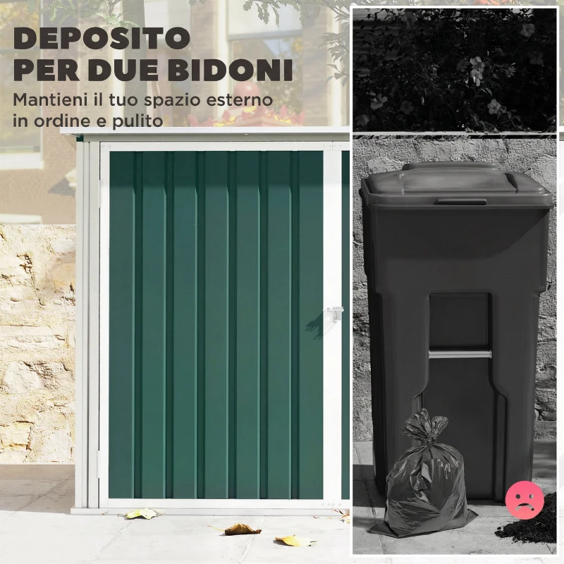Outsunny Capanno Esterno Acciaio per Bidoni Spazzatura con Doppia Porta