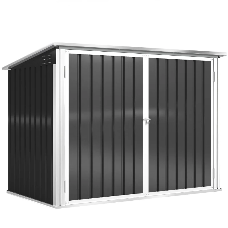 Outsunny Capanno Giardino, Organizer Bidoni Spazzatura Orizzontale, Grigio Scuro