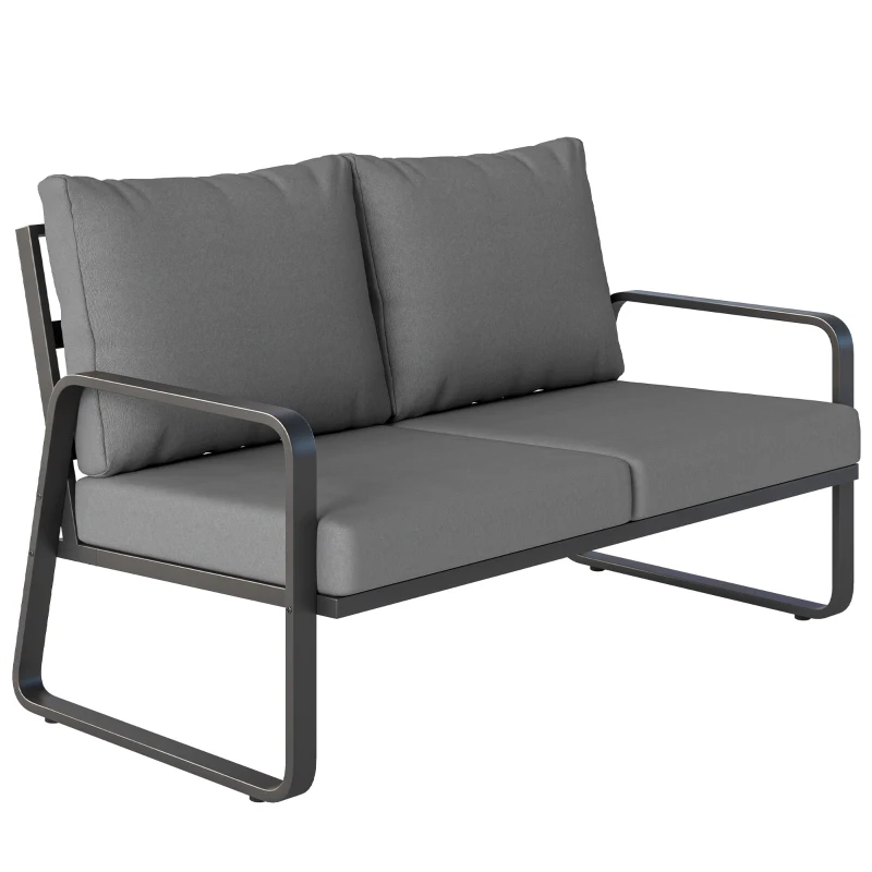 Outsunny Divano giardino 2 posti con cuscini sfoderabili, 121x69x69 cm, Grigio chiaro