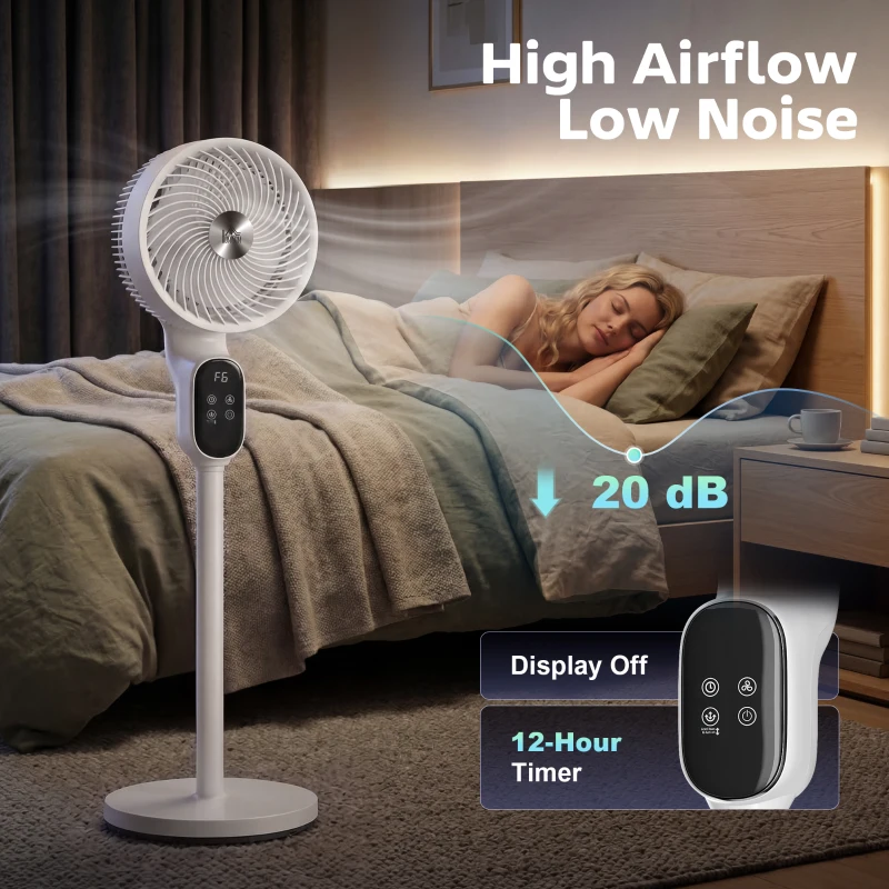 HOMCOM 20 dB Silent Standing Fan for Bedroom, 39" Pedestal Fan with Remote, 90° Oscillating, 8 Speeds, Adjustable Height, White