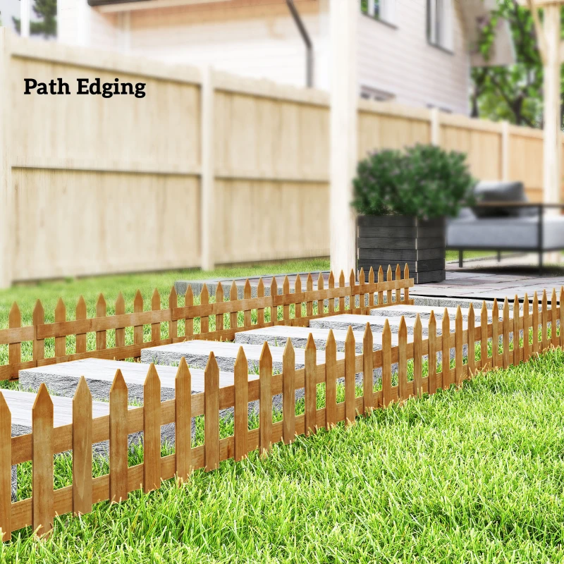 Outsunny Pack of 12 Wooden Border Fences, Garden Fixed Picket Fence for Lawn Edging, Flowerbed, 60L x 1D x 34H cm, Brown