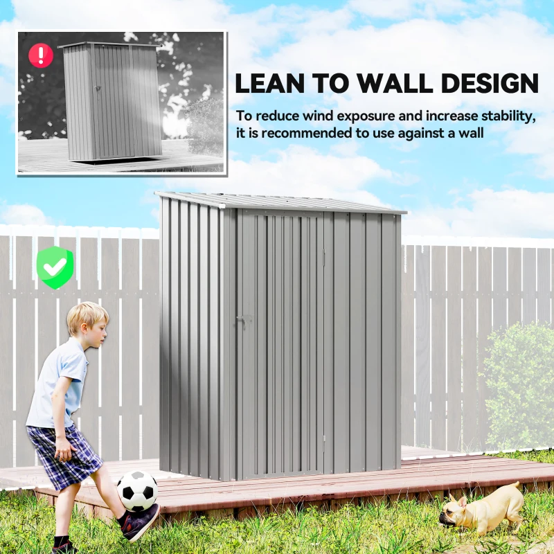 Outsunny 5ft x 3ft Garden Storage Shed, Outdoor Metal Shed with Sloped Roof, Aluminium Grey