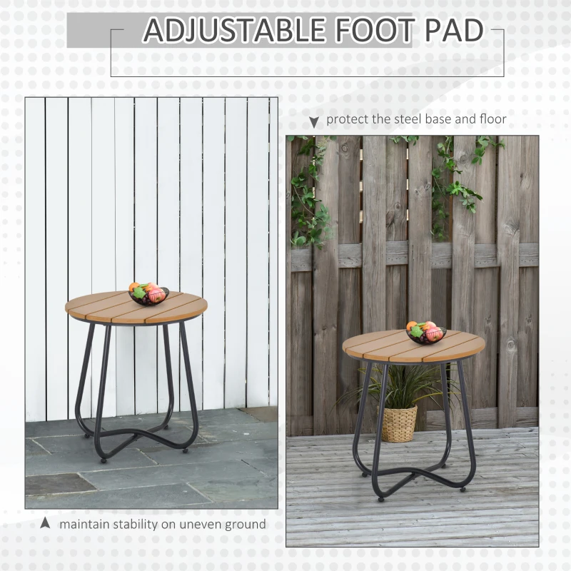 Outsunny Round Outdoor Side Table Adjustable Leg Pads Garden Table 49 x 49 x 48 cm Natural Wood & Black