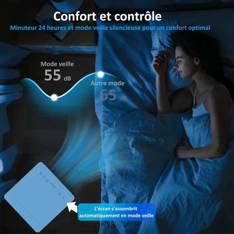 HOMCOM Climatiseur mobile 7000 BTU, climatiseur portable 4 en 1, refroidissement, déshumidificateur, ventilateur, mode nuit