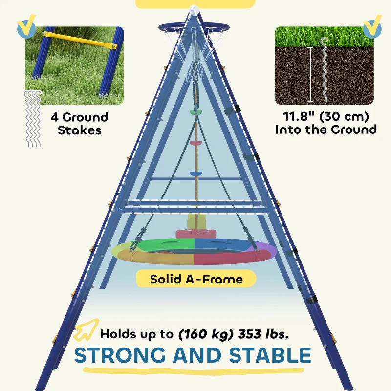 Zestaw huśtawek dla dzieci 6w1, stalowa konstrukcja, z pasami