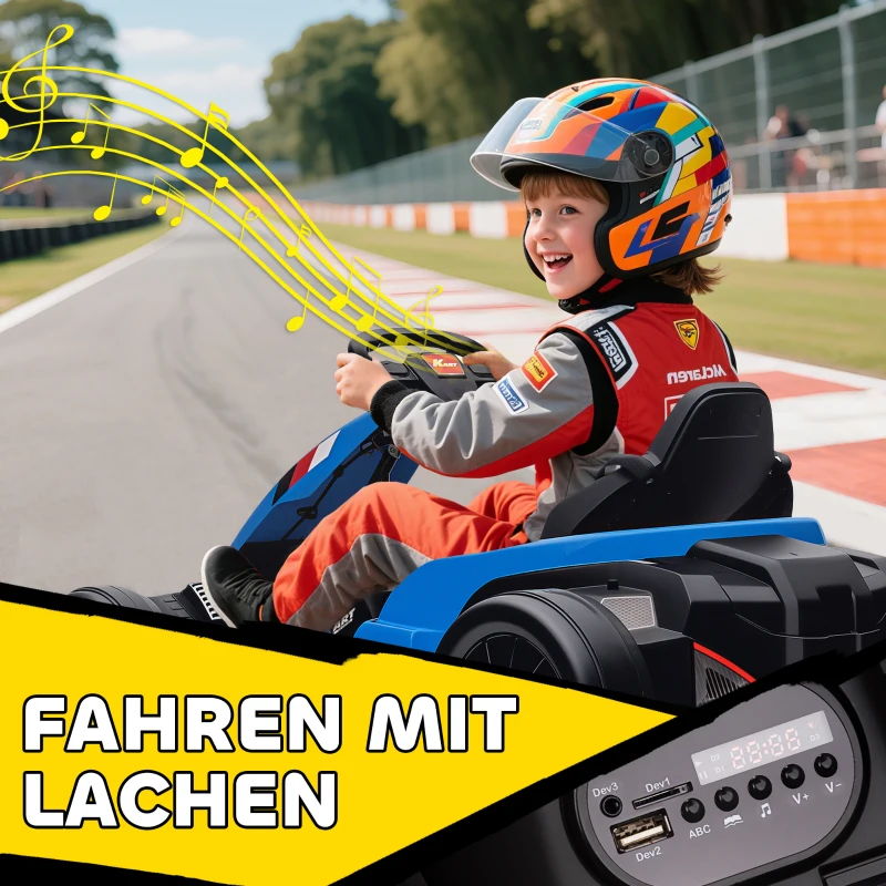 AIYAPLAY 24V Elektrisches Go-Kart, Drift-Modus, verstellbarer Sitz, 5-Punkt-Sicherheitsgurt, Musikfunktion, Hupe, 6-12 Jahre Blau