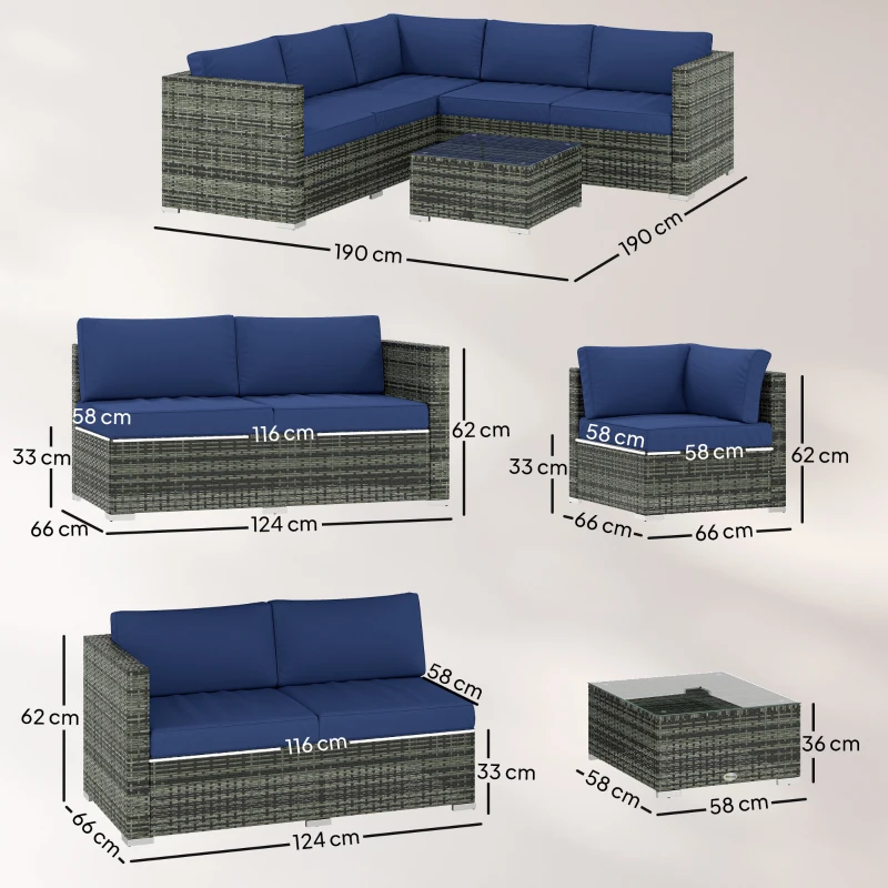 Outsunny Four-Piece Rattan Sofa Set - Blue