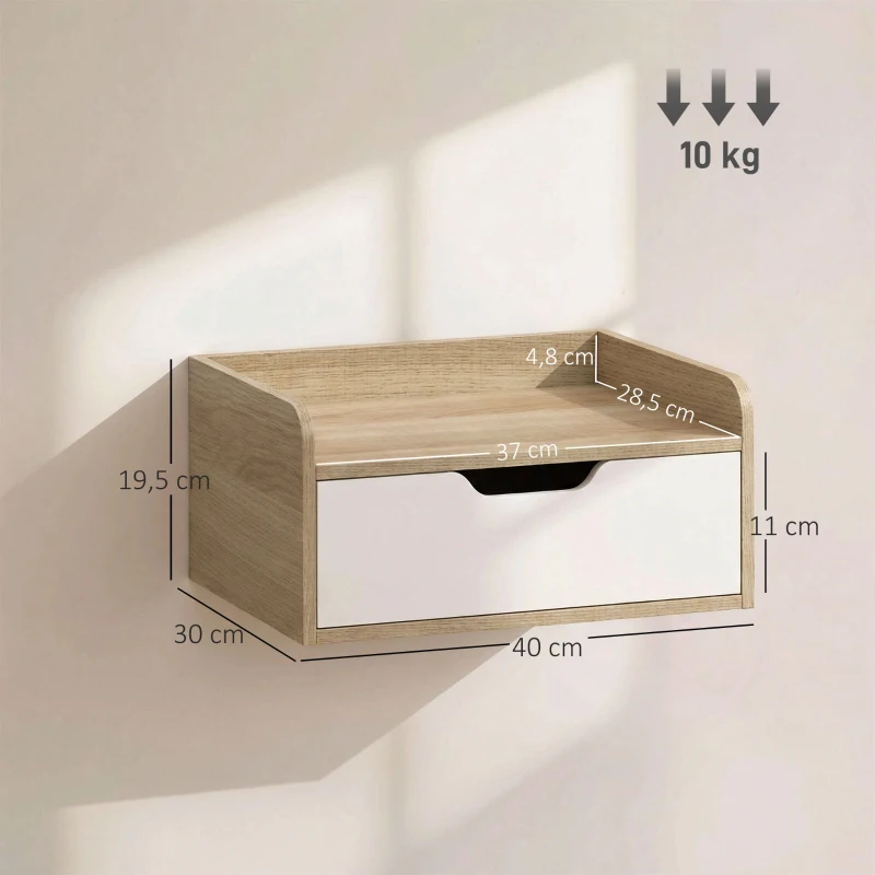 HOMCOM Lot de 2 tables de chevet murales, tables de nuit avec tiroir et plateau à rebords surélevés, 40x30x19,5cm, bois naturel