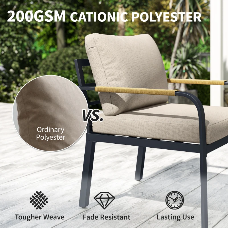 Outsunny 7 Seater Garden Furniture Set, Metal Garden Sofa Set with Cushions, Outdoor Furniture Conversation Sets, Khaki