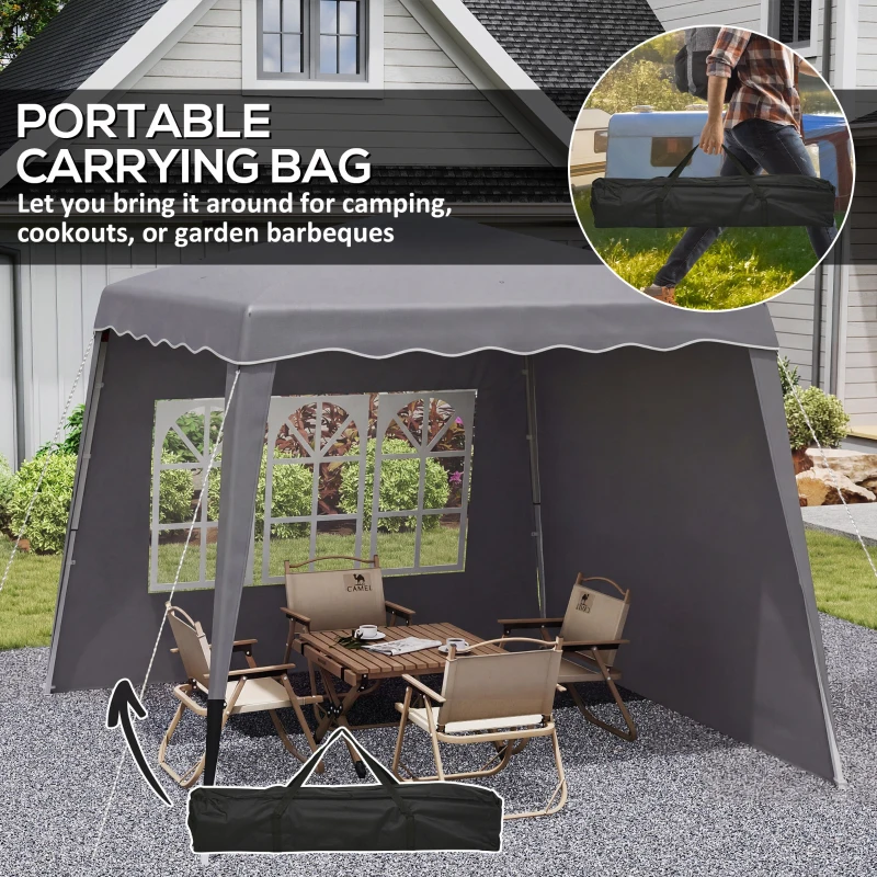 Outsunny Falt-Pavillon Pop-up 2,89x2,89m Gartenpavillon mit Seitenwänden, höhenverstellbar, UV50+ Schutz, Grau