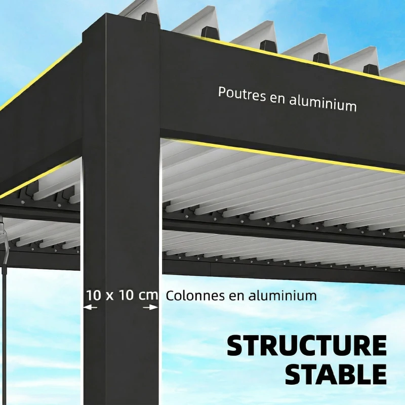Outsunny Pergola Bioclimatique 4x3m en Aluminium à Toit Louvred Ajustable, Protection Soleil, pour Jardin Extérieur, Blanc