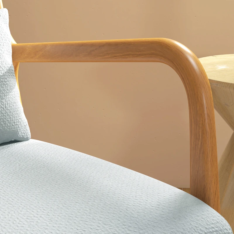 HOMCOM Fauteuil de salon avec cadre en bois massif fauteuil lounge - assise profonde - accoudoirs - lin synthétique gris clair
