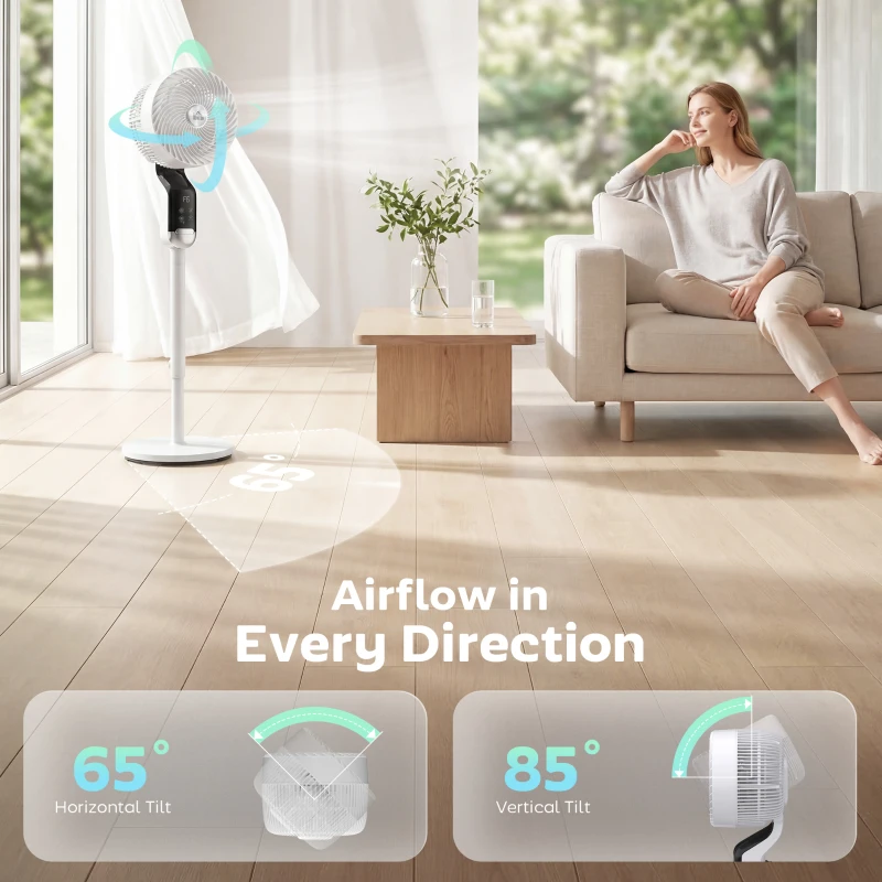 HOMCOM 20 dB Silent Standing Fan, 41" Pedestal Fan with Remote, 85° Oscillating, 8 Speeds, Adjustable Height, 12H Timer