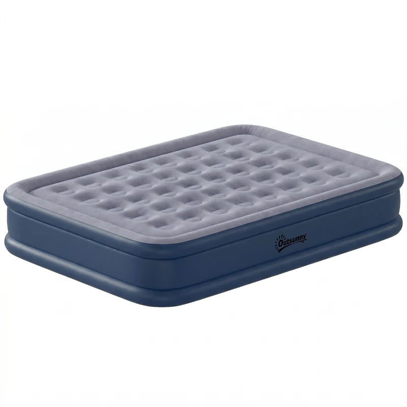 Outsunny Inflatable Mattress, Double Air Bed with Built-in Electric Pump, 3 Mins Inflation, Flocked Surface, Grey
