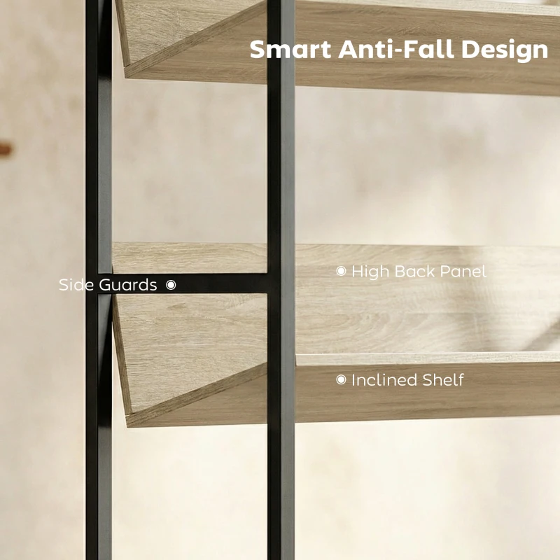 HOMCOM Bookshelf 5-Tier Metal Frame Bookcase Storage Shelves for Living Room Oak