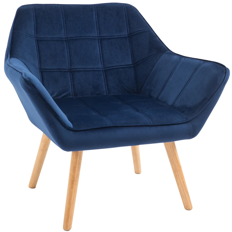 HOMCOM Armchair Accent Chair Wide Arms Slanted Back Padding Steel Frame Wooden Legs Home Bedroom Furniture Seating Blue