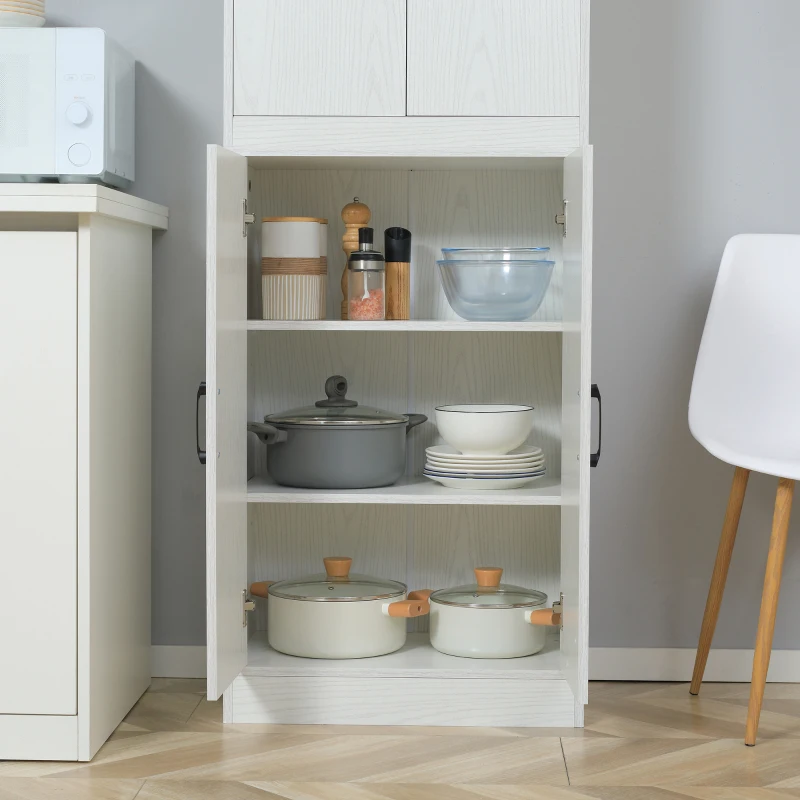 HOMCOM Armário de Cozinha Móvel Auxiliar de Cozinha com 4 Portas e 5 Prateleiras Estilo Moderno Anti-Tombo 60x36x168cm Branco