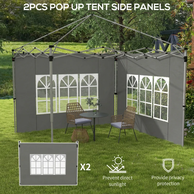 Outsunny Gazebo Side Panels, Sides Replacement with Window for 3x3(m) or 3x4m Pop Up Gazebo, 2 Pack, Dark Grey