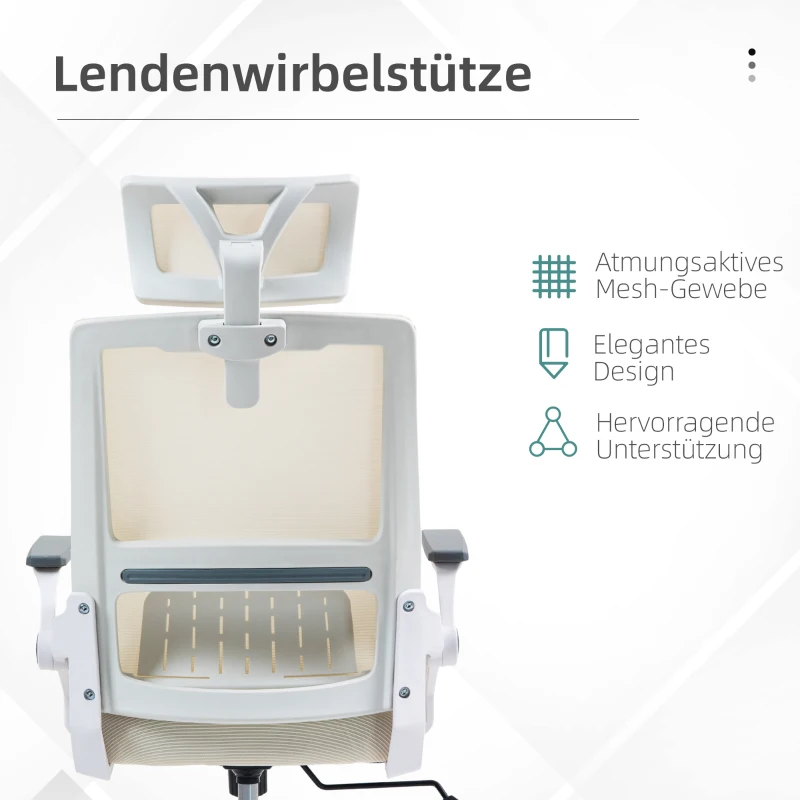 Vinsetto Bürostuhl Schreibtischstuhl Office-Stuhl, höhenverstellbar, 1 Kopfstütze, 60 x 61 x 121,5 cm Beige