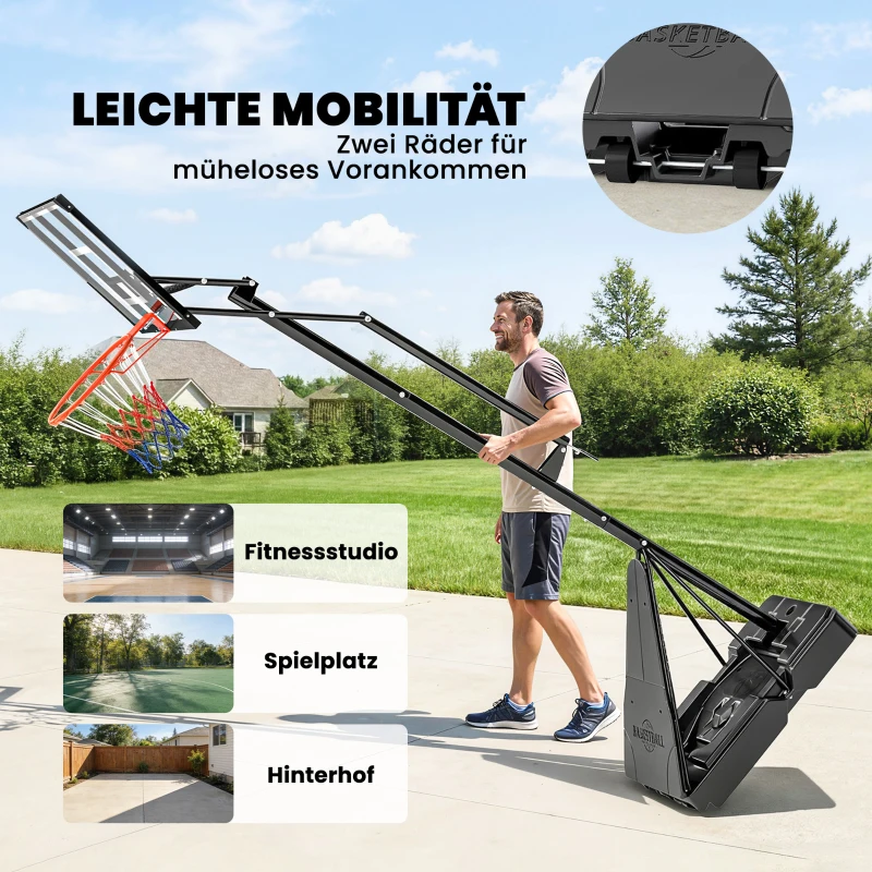 SPORTNOW Mobiler Basketballkorb, höhenverstellbar von 2,45-3,05 m, bruchsicheres Backboard, Handkurbel-Höhenverstellung
