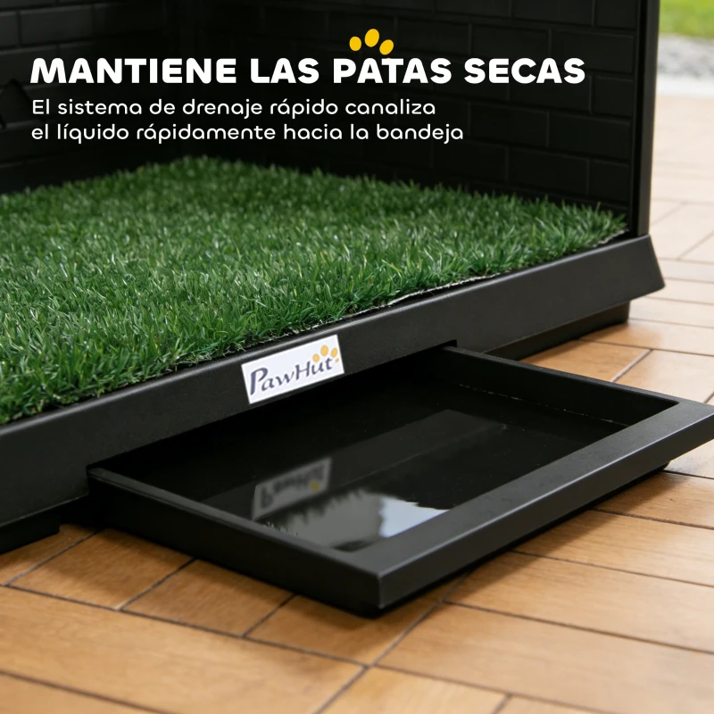 PawHut Inodoro para Perros con Césped Artificial 75x51x36,5 cm con Paredes Altas Bandeja Deslizante y Fácil de Limpiar Negro