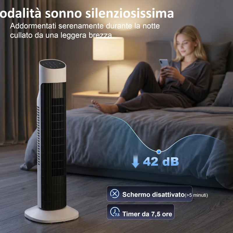 HOMCOM Ventilatore a Torre da Pavimento, Oscillante 70°, 80 cm, Bianco e Nero