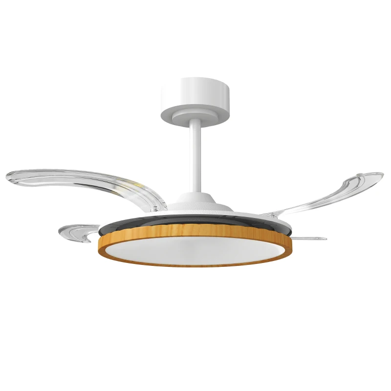 HOMCOM Ventilateur de plafond avec lumière et télécommande, plafonnier ventilateur 95 cm avec pales rétractables, bois naturel