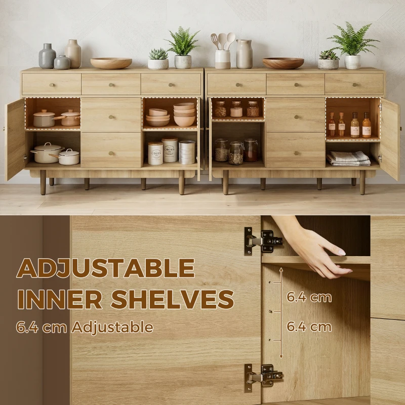 HOMCOM Sideboard with 5 Drawers and 2 Cabinets Buffet Cabinet with Solid Wood Legs 136 cm Walnut