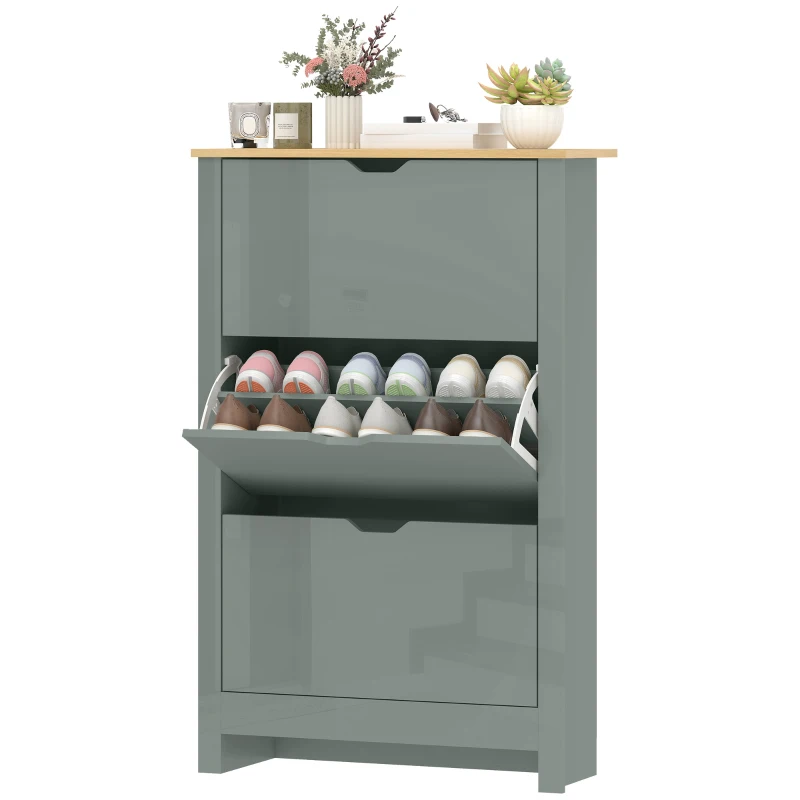 HOMCOM Slim Shoe Cabinet, Narrow Shoe Cupboard with 3 Flip Drawers, Adjustable Shelves for 18 Pairs of Shoes, Light Grey