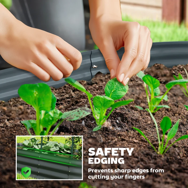 Outsunny Galvanised Raised Garden Bed with Arched Trellis, 4 x 2 x 4.6ft Metal Raised Bed for Garden with Open Bottom, Dark Grey