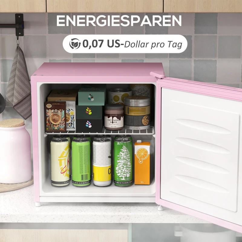 HOMCOM Congelador de sobremesa con 35 litros de capacidad, pequeño congelador con puerta reversible, Rosa