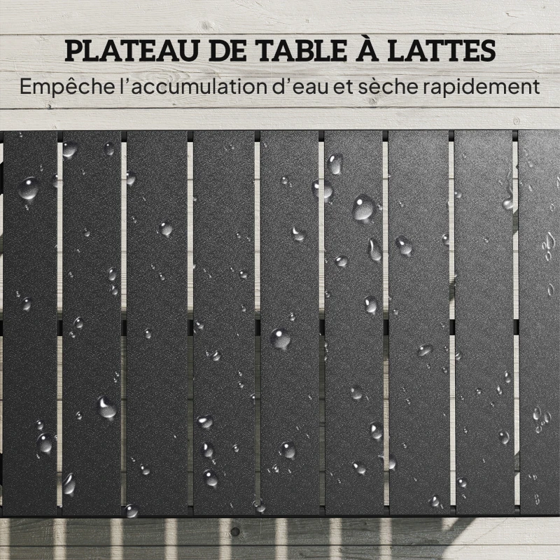 Outsunny Table Basse de Jardin en Acier Galvanisé, Plateau à Lattes, Table Rectangulaire aux Angles Arrondis, 90x50x43cm, Noir