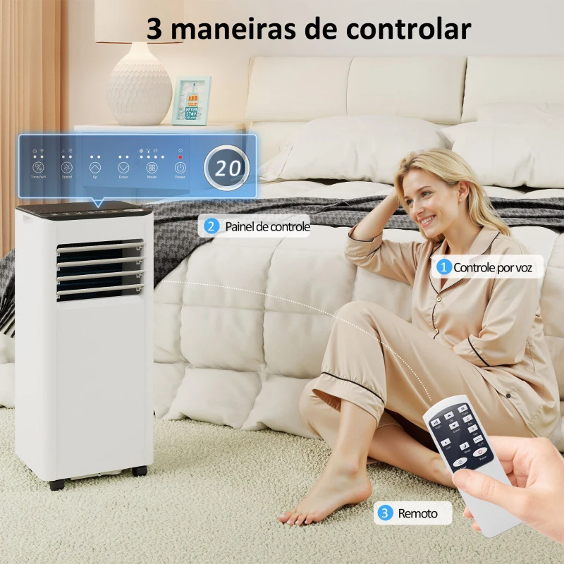 HOMCOM Ar Condicionado Portátil 9000 BTU 4 em 1 Arrefecimento Desumidificador Ventoinha Temporizador para 28 m² Branco