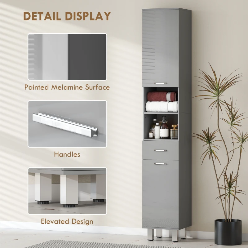 kleankin Szafka łazienkowa, komoda, z półkami i szufladą, regulowana, Szary