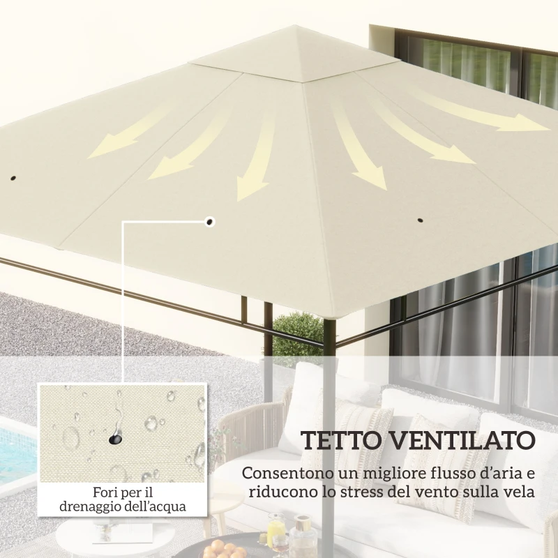 Outsunny Tetto di Ricambio per Gazebo 3x3m in Poliestere con Prese d'Aria e Fori di Drenaggio, Crema