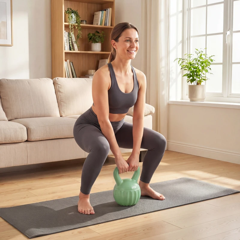 SPORTNOW Kettlebell 6 kg, umplută cu nisip, pentru începători – antrenament de forță acasă, 17 x 17 x 23 cm, Verde