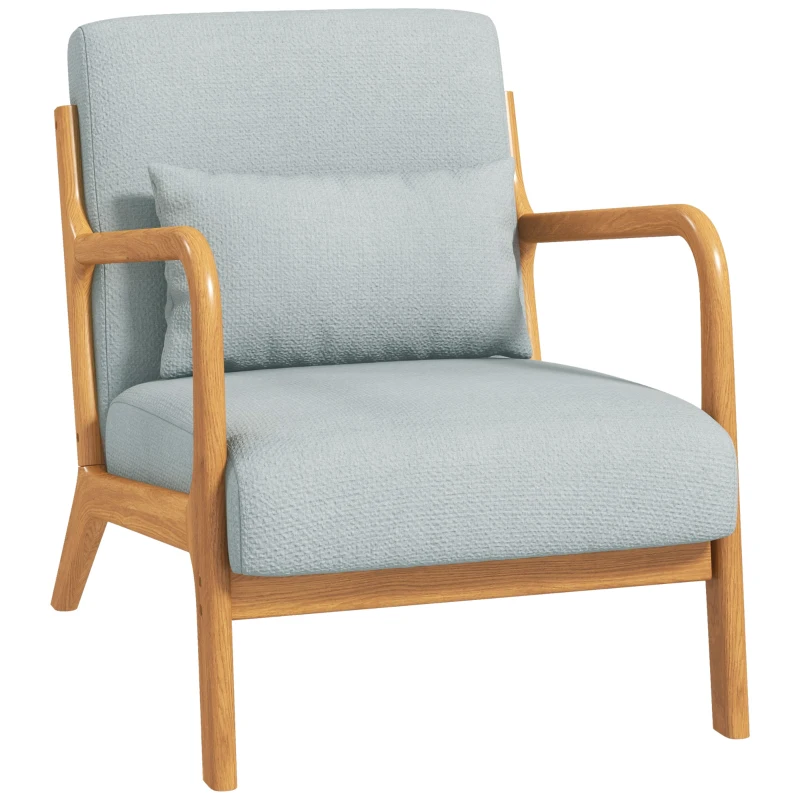 HOMCOM Fauteuil de salon avec cadre en bois massif fauteuil lounge - assise profonde - accoudoirs - lin synthétique gris clair