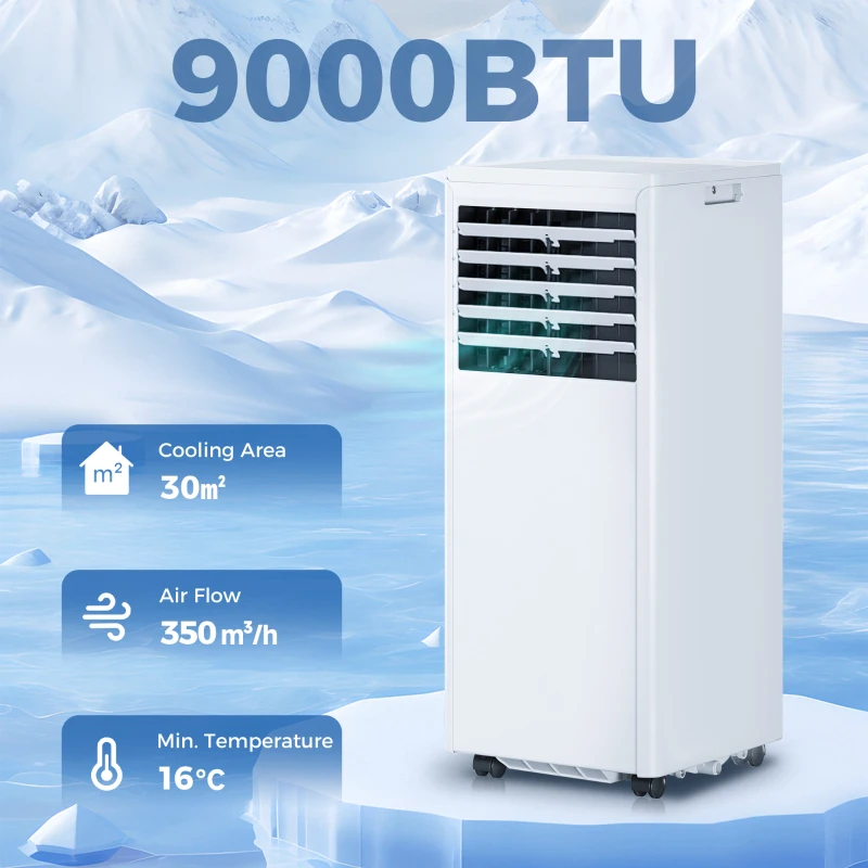 HOMCOM Przenośny klimatyzator 9000 BTU, 4-w-1 z chłodzeniem, osuszaczem, wentylatorem, trybem nocnym