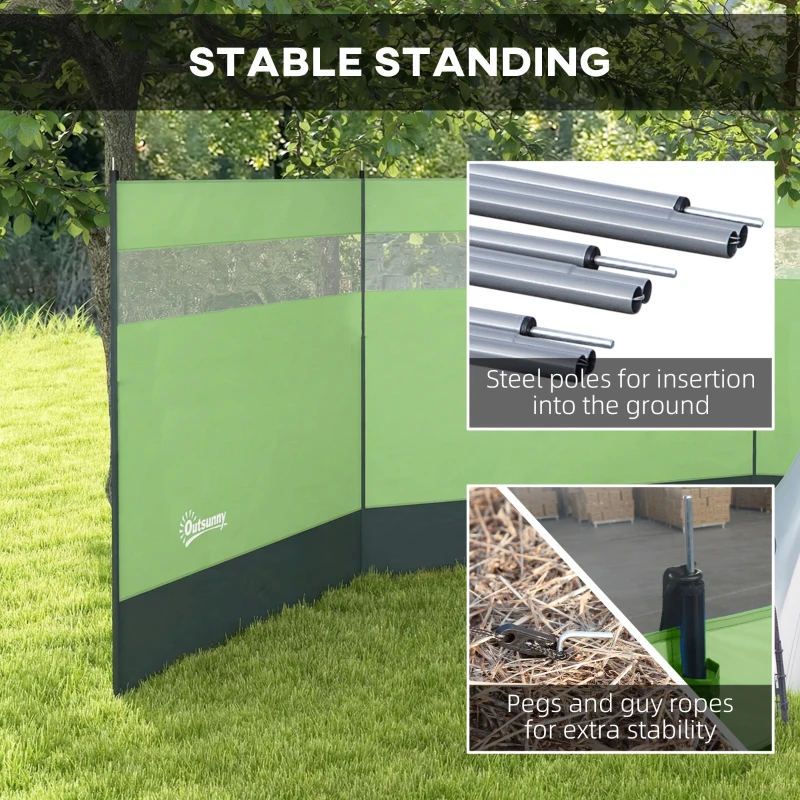 Outsunny Camping Windbreaker with Clear Windows and Steel Poles, for Beach Caravan Campervan, 440 x 140cm, Army Green