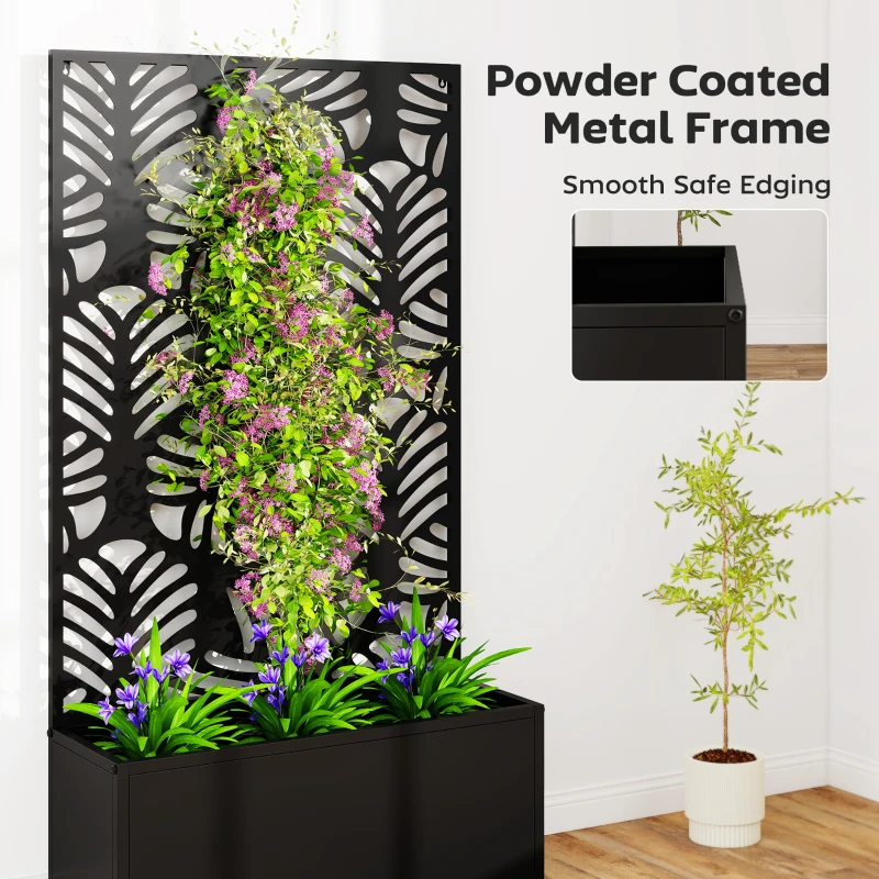 Outsunny Metal Garden Bed for Garden with Trellis, Wall Mounted or Freestanding Raised Planter with Privacy Screen