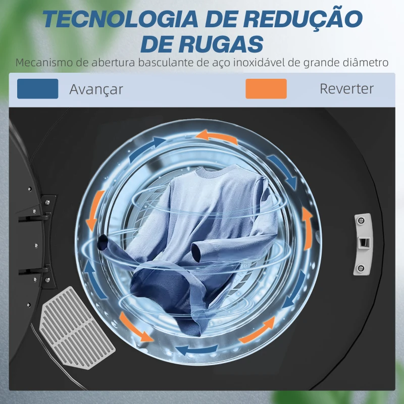 HOMCOM Máquina de Secar Roupa 3 KG 1000W Função Anti-Rugas Esterilizar Temporizador Ecrã LED Tátil Preto