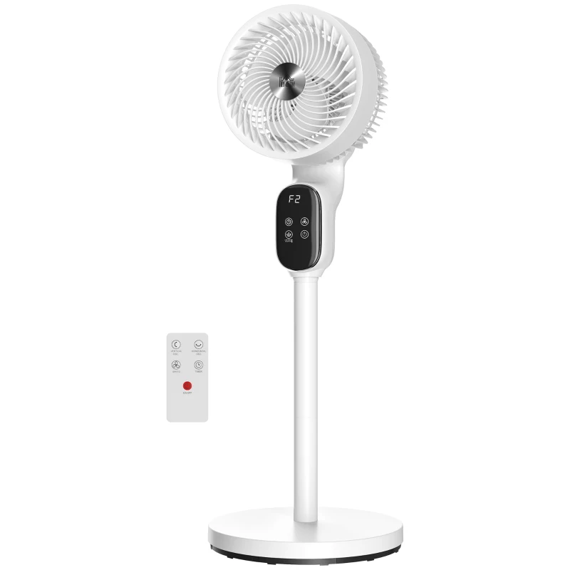 HOMCOM 20 dB Silent Standing Fan for Bedroom, 39" Pedestal Fan with Remote, 90° Oscillating, 8 Speeds, Adjustable Height, White